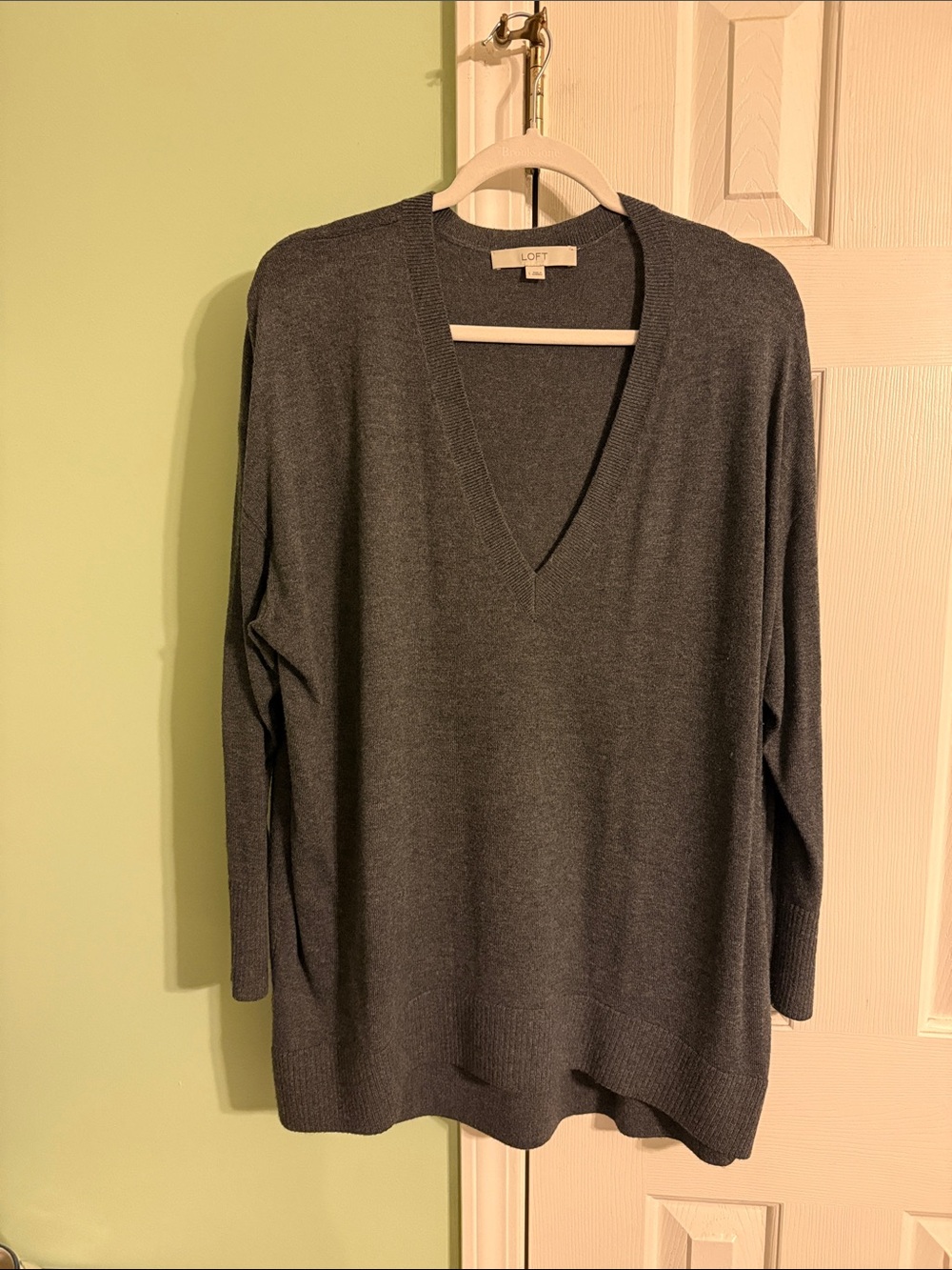 LOFT Charcoal V-Neck Lightweight Sweater